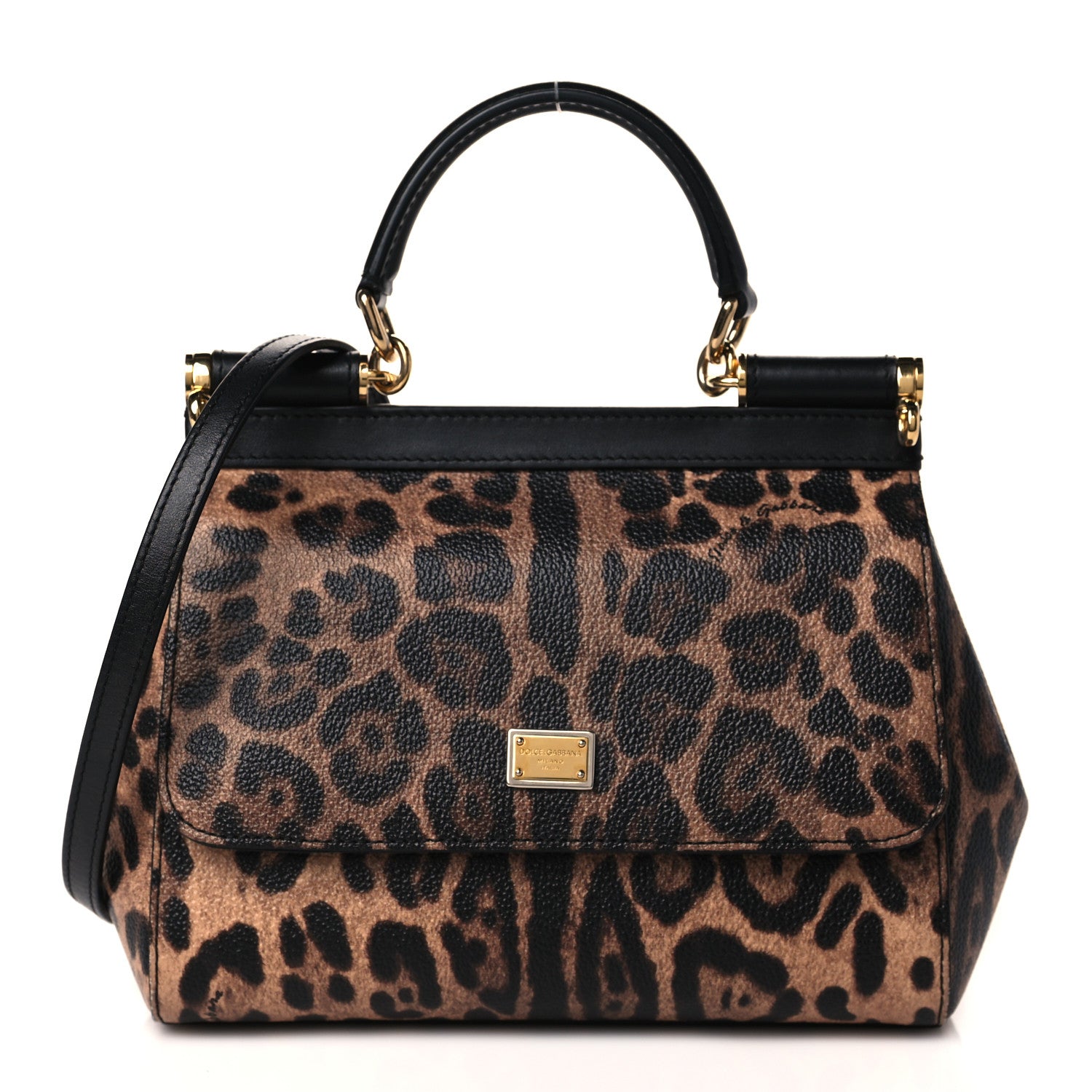 Dolce & Gabbana Dauphine Leopard Print Mini Miss Sicily Satchel Black 1 of 8