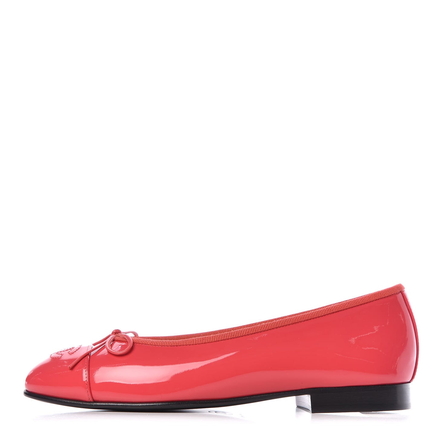 Patent Calfskin CC Cap Toe Ballerina Flats 36 Coral