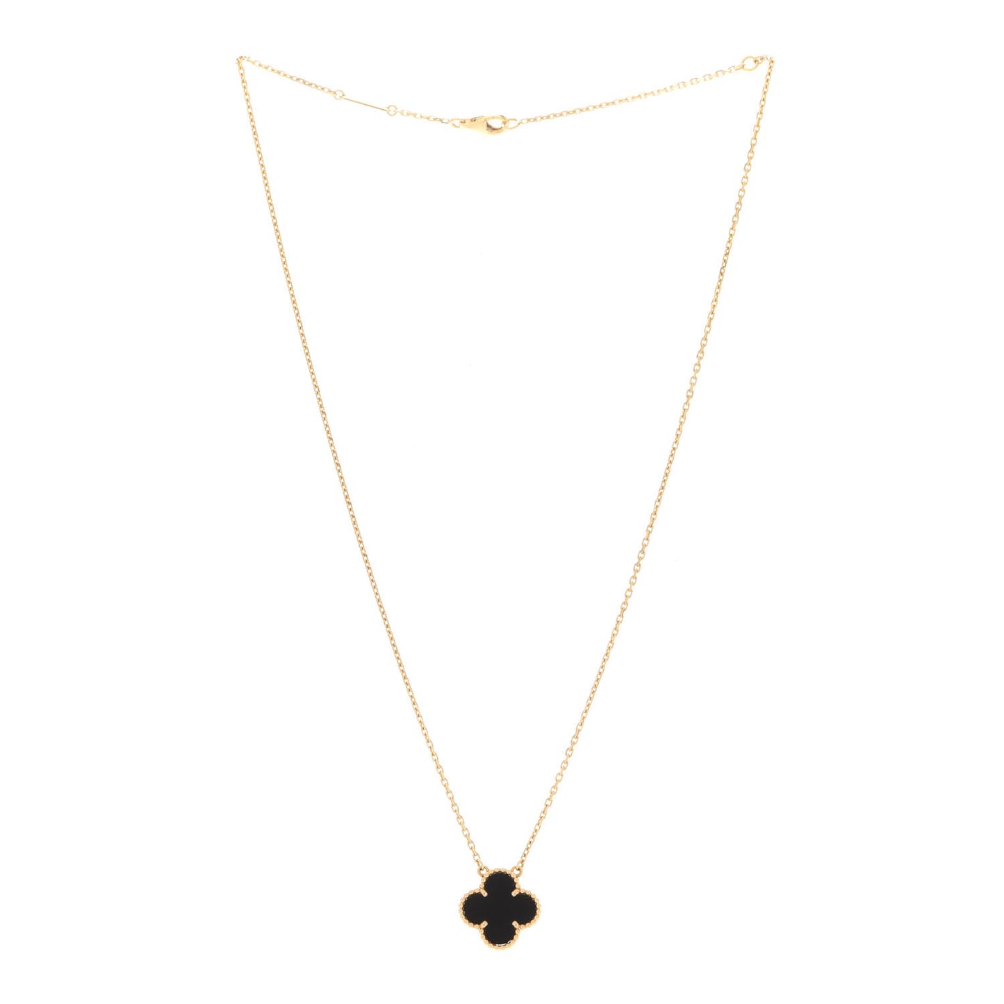18K Yellow Gold Black Onyx Vintage Alhambra Pendant Necklace