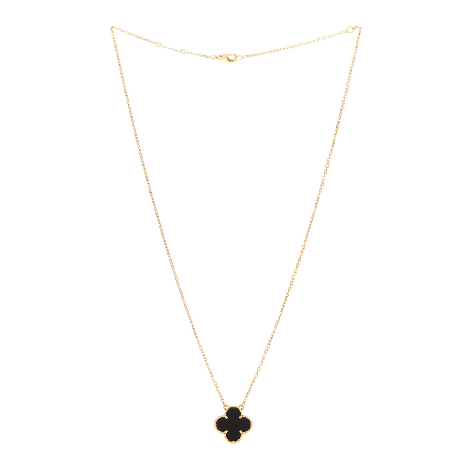 Van Cleef & Arpels 18K Yellow Gold Black Onyx Vintage Alhambra Pendant Necklace 3 of 6