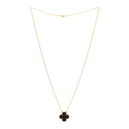 Van Cleef & Arpels 18K Yellow Gold Black Onyx Vintage Alhambra Pendant Necklace 3 of 6