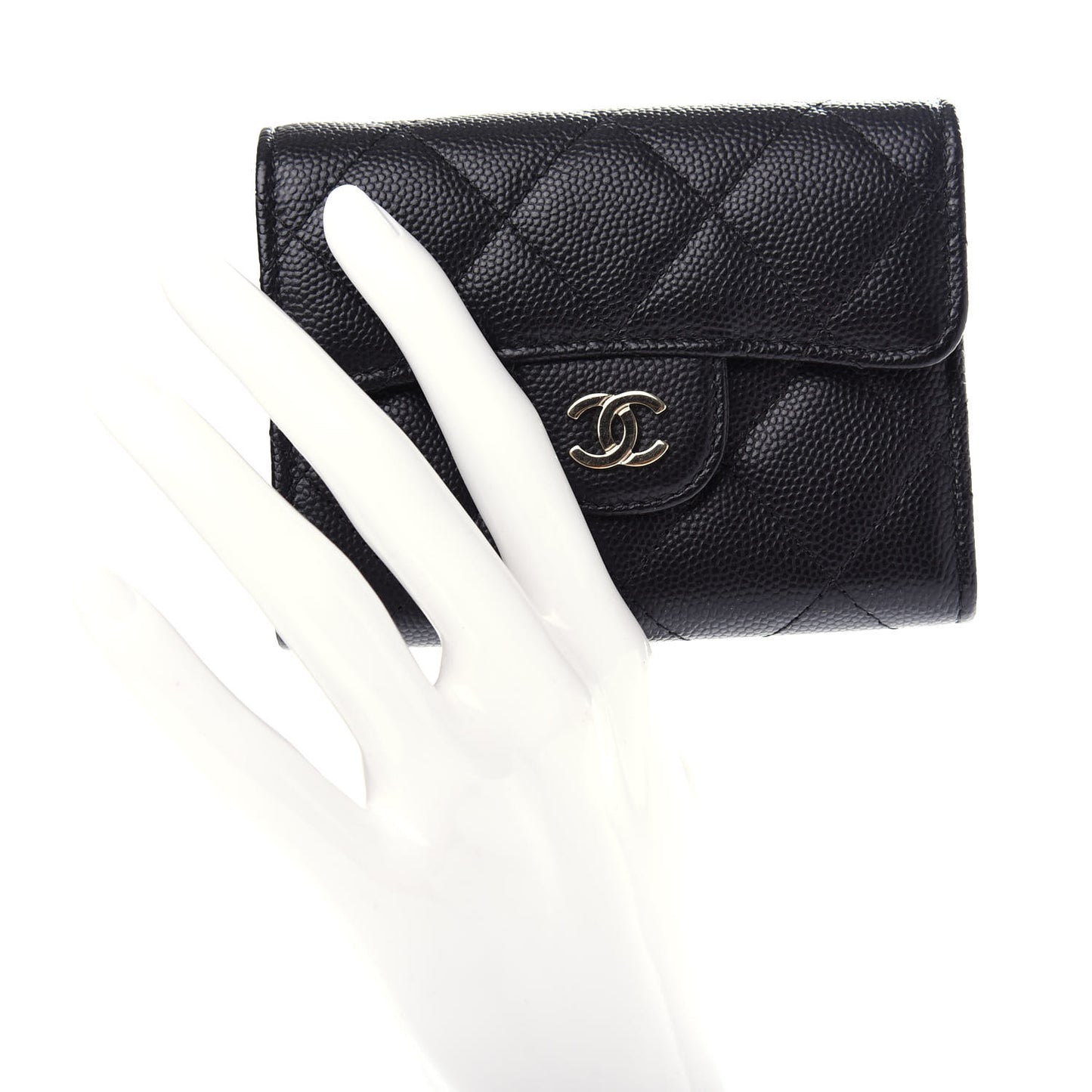 Caviar Quilted Flap Card Holder Wallet Black