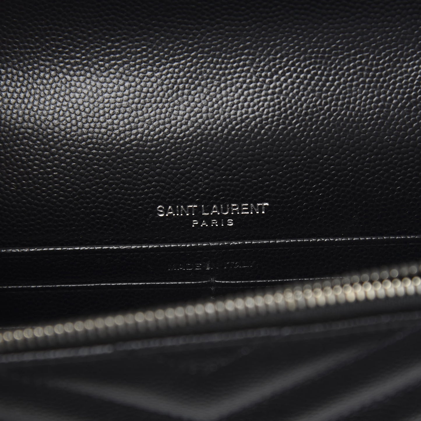Grain De Poudre Matelasse Chevron Monogram Envelope Chain Wallet Black