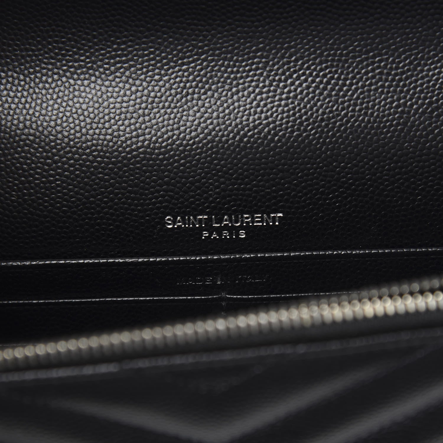 Saint Laurent Grain De Poudre Matelasse Chevron Monogram Envelope Chain Wallet Black 5 of 11