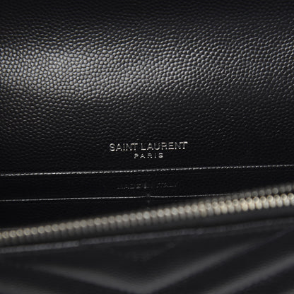 Saint Laurent Grain De Poudre Matelasse Chevron Monogram Envelope Chain Wallet Black 5 of 11