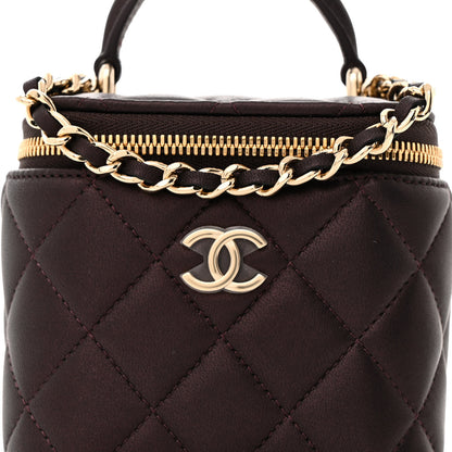Chanel Iridescent Lambskin Quilted Mini Top Handle Vanity Case With Chain Burgundy 8 of 10