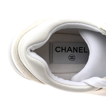 Chanel Suede Calfskin Fabric CC Sneakers 36 White 6 of 12