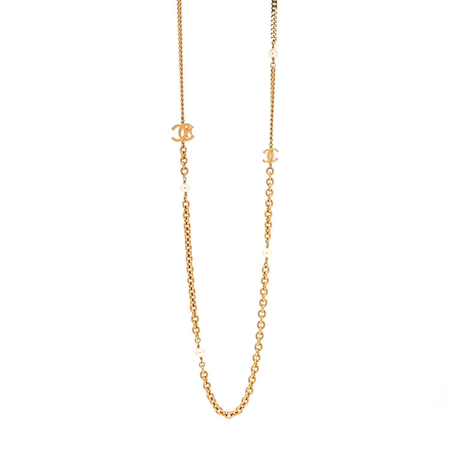 Chanel Pearl Crystal CC Chain Long Necklace Gold 1 of 5