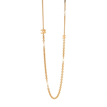 Chanel Pearl Crystal CC Chain Long Necklace Gold 1 of 5