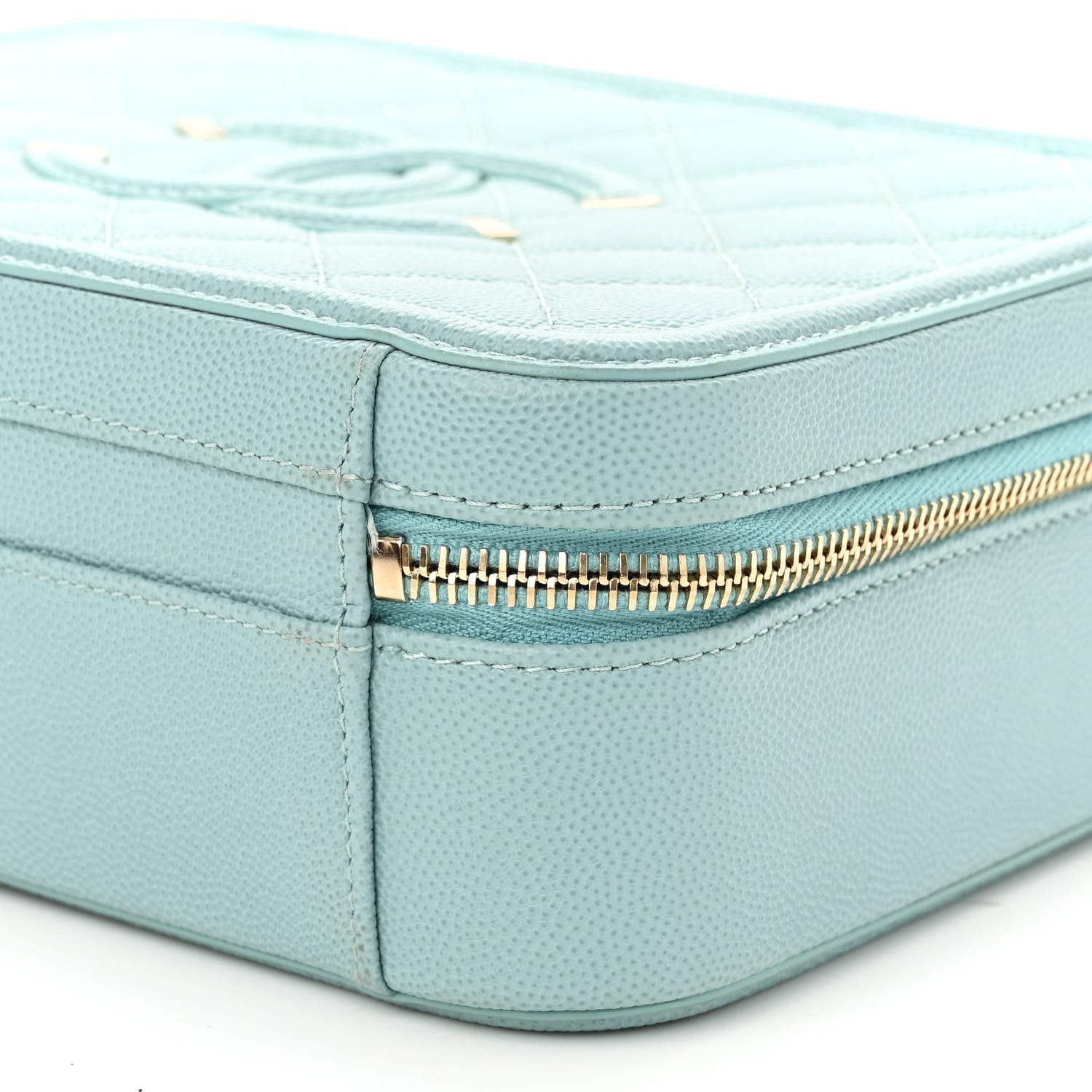 Chanel Caviar Quilted Medium CC Filigree Vanity Case Light Blue 10 of 11