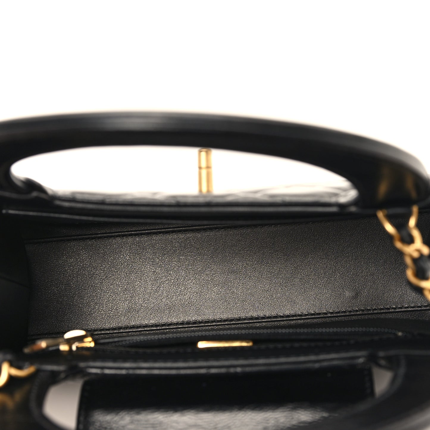 Shiny Aged Calfskin Quilted Nano Kelly Shopper Black