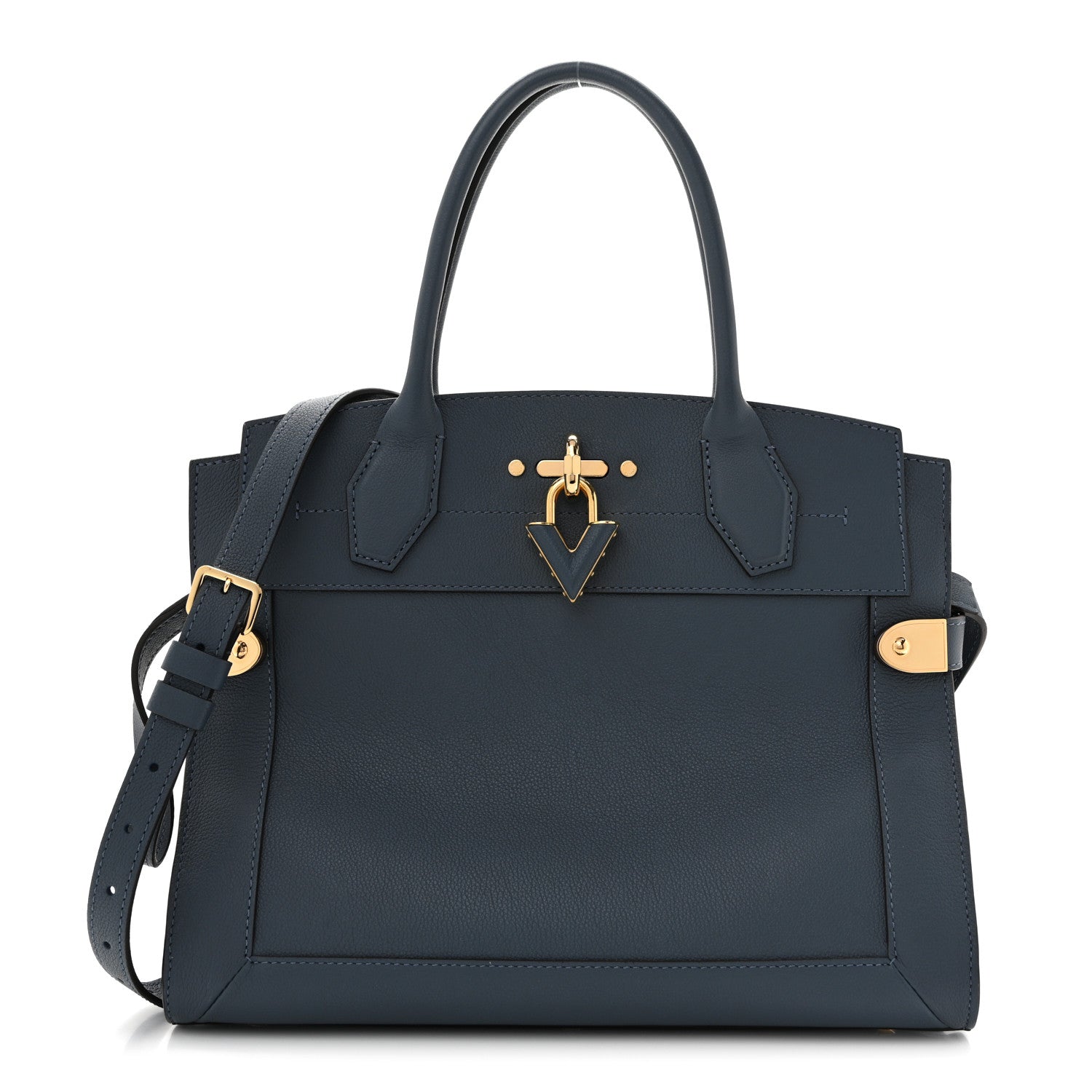 Louis Vuitton Grained Calfskin Steamer MM Blue 1 of 12