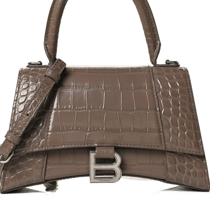 Balenciaga Shiny Calfskin Crocodile Embossed Small Hourglass Top Handle Bag Mink Grey 8 of 14