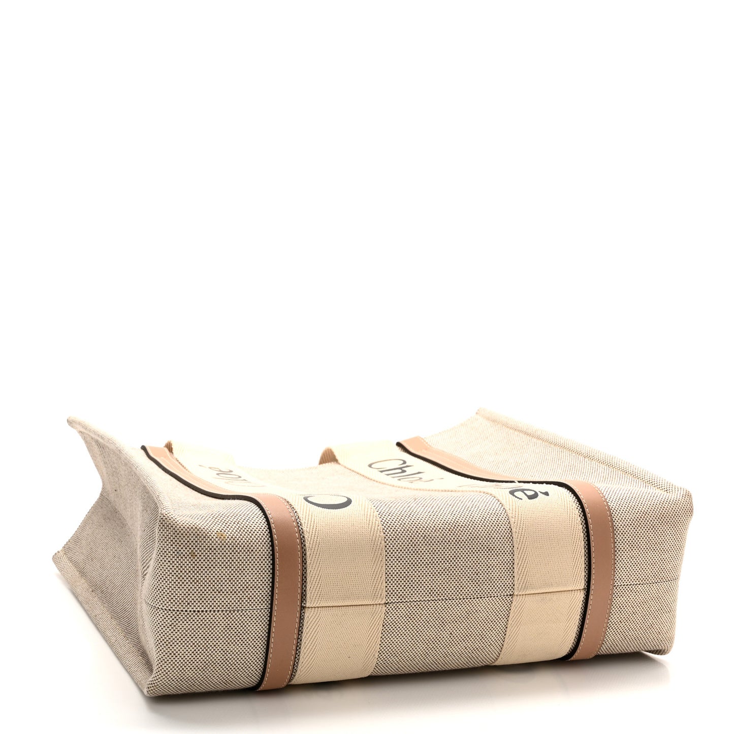 Cotton Calfskin Medium Woody Ribbon Tote White Brown