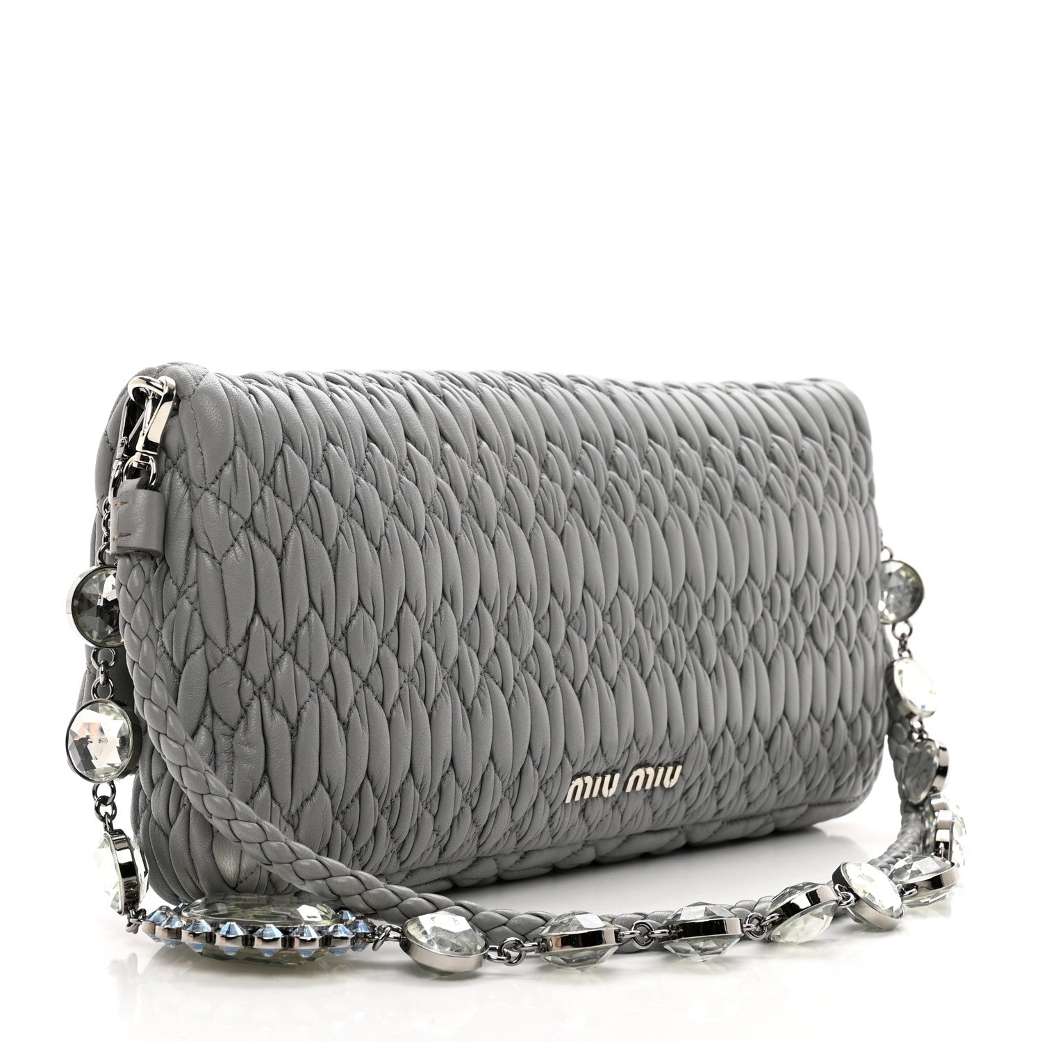 Miu Miu Nappa Matelasse Crystal Flap Clutch Grey 3 of 10