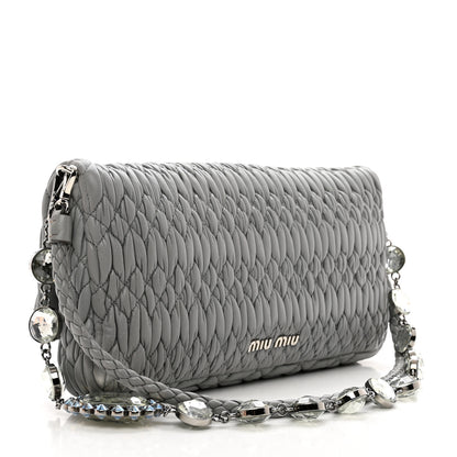 Miu Miu Nappa Matelasse Crystal Flap Clutch Grey 3 of 10