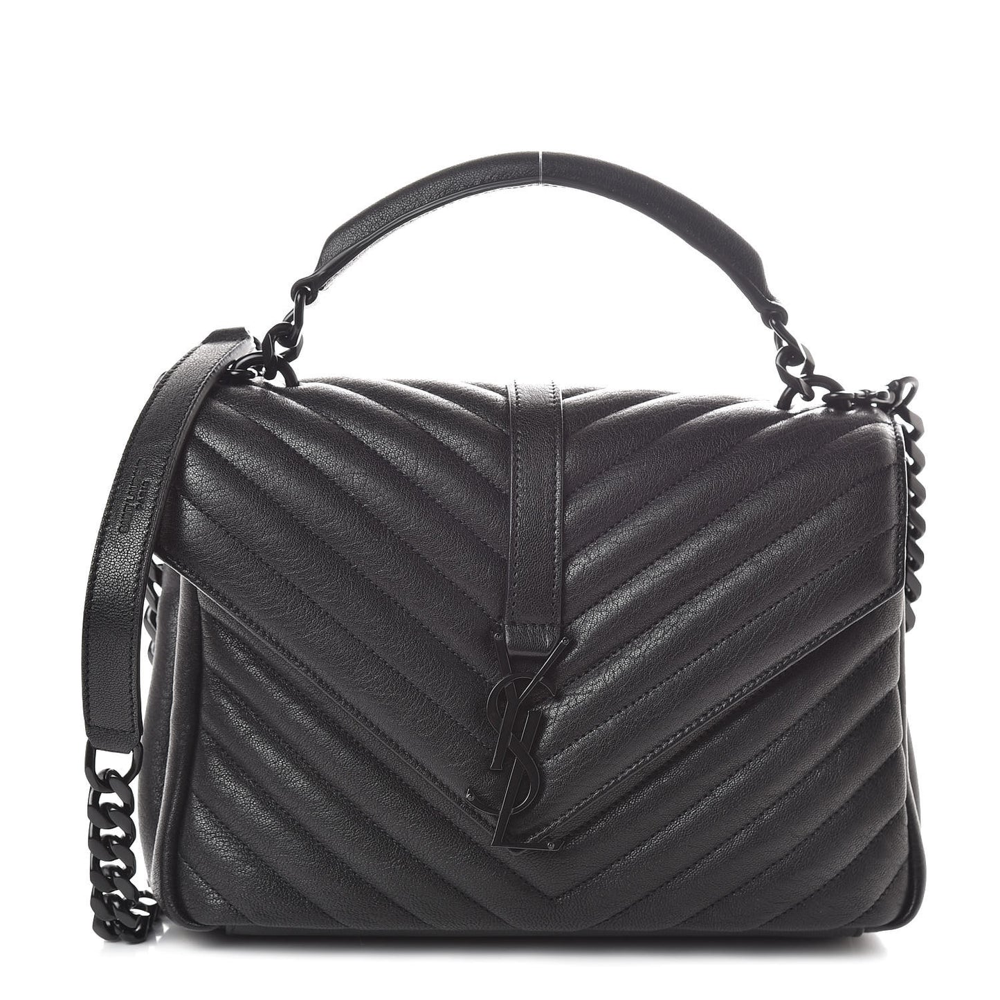 Sheepskin Matelasse Chevron Monogram Medium College Bag Black