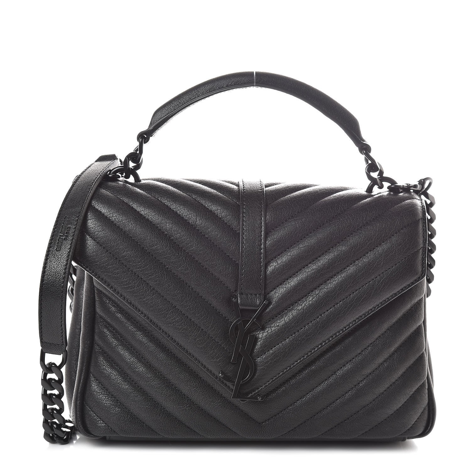 Saint Laurent Sheepskin Matelasse Chevron Monogram Medium College Bag Black 1 of 10