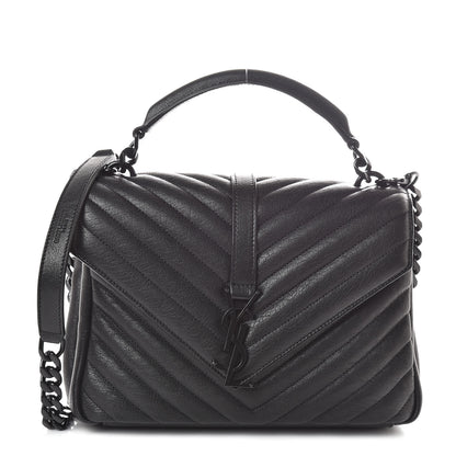 Saint Laurent Sheepskin Matelasse Chevron Monogram Medium College Bag Black 1 of 10