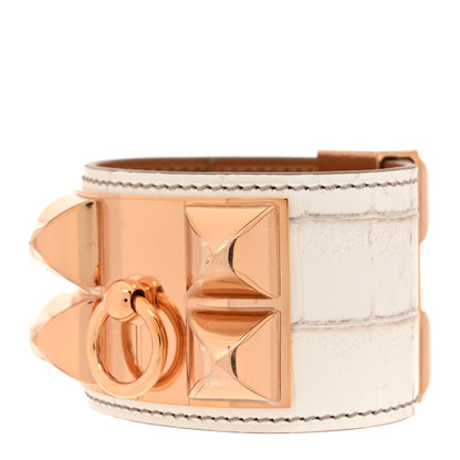 Hermes Matte Niloticus Crocodile Himalaya Collier De Chien CDC Bracelet T1 Blanc 1 of 6