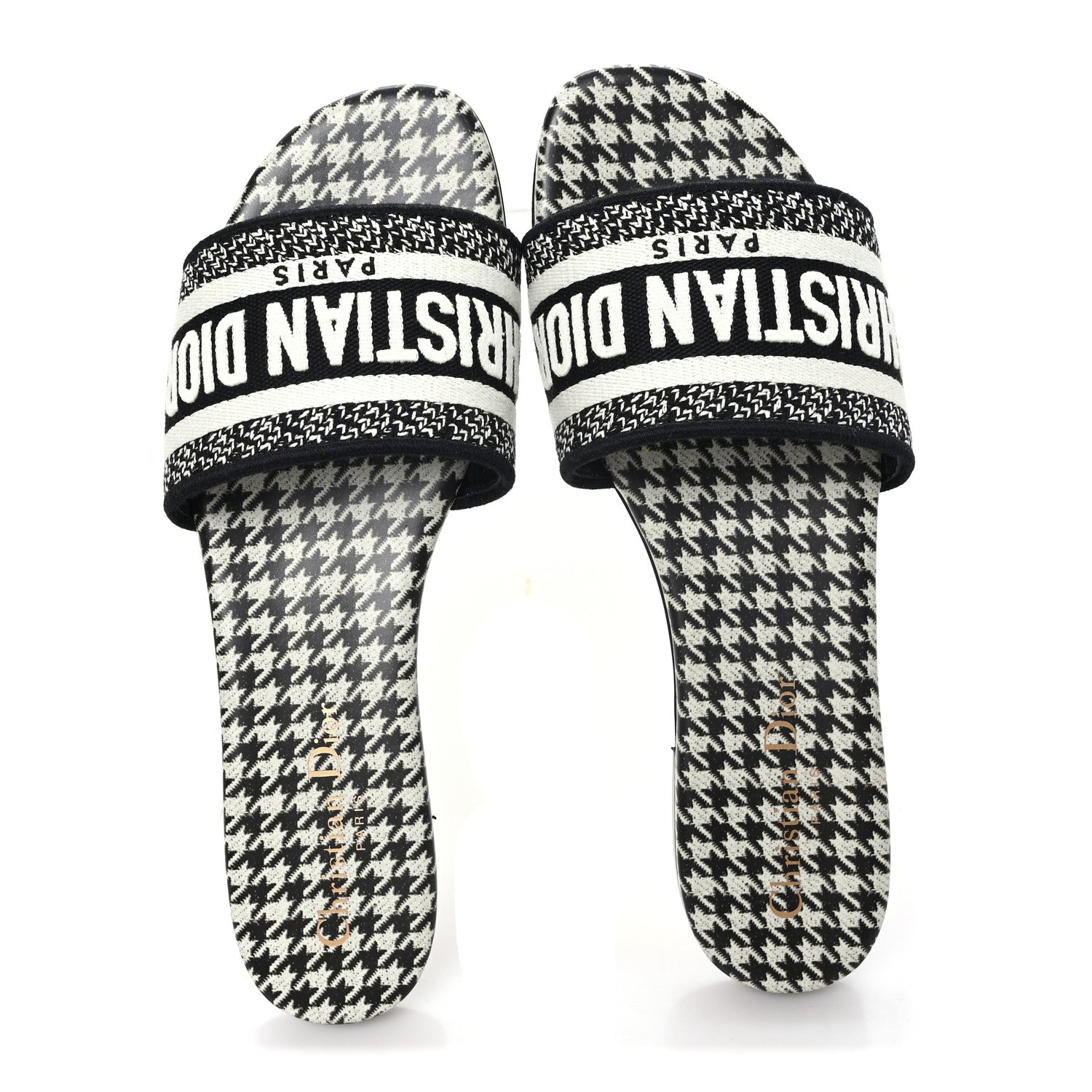Christian Dior Canvas Millefiori Embroidered Dway Flat Slide Sandals 38 Black White 2 of 10