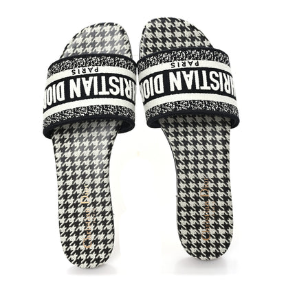 Christian Dior Canvas Millefiori Embroidered Dway Flat Slide Sandals 38 Black White 2 of 10