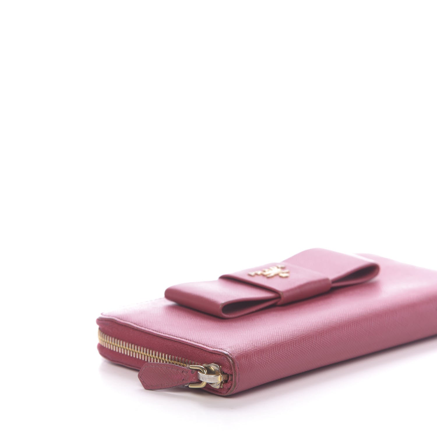Prada Saffiano Fiocco Bow Zip Around Wallet Peonia 7 of 11