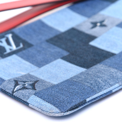 Louis Vuitton Denim Damier Monogram Patchwork Neverfull MM Pochette Bleu Rouge 6 of 10