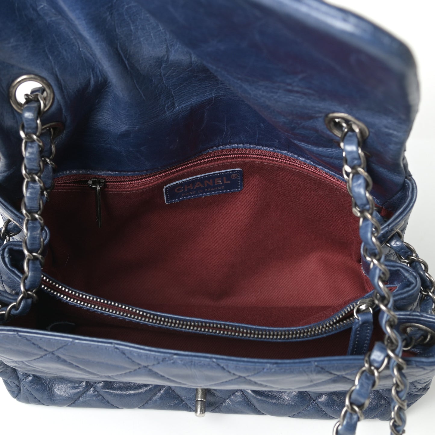 Glazed Calfskin Quilted Medium Coco Soft Flap Navy