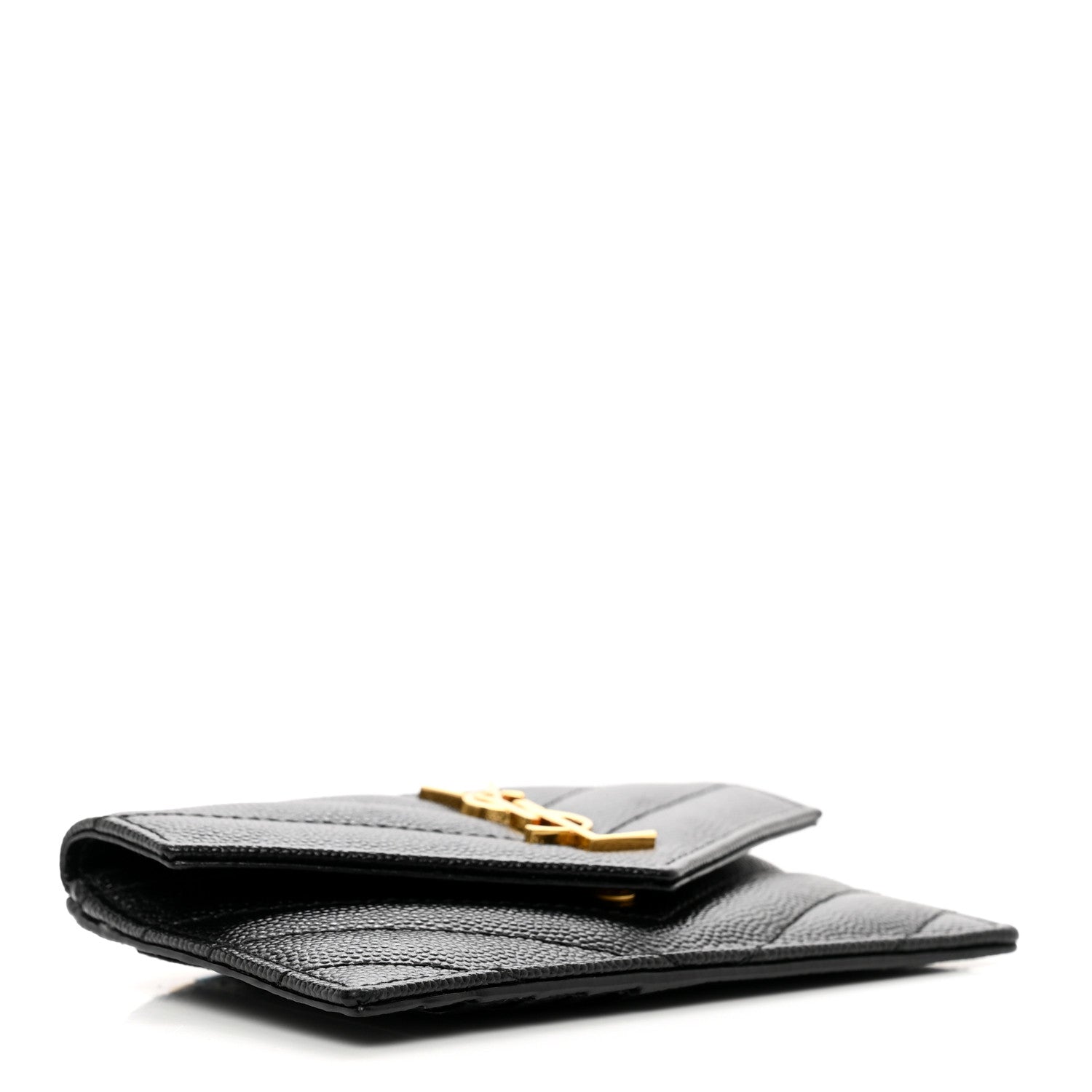 Saint Laurent Grain De Poudre Matelasse Chevron Monogram Compact Wallet Black 4 of 7