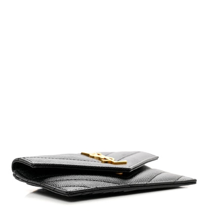 Saint Laurent Grain De Poudre Matelasse Chevron Monogram Compact Wallet Black 4 of 7