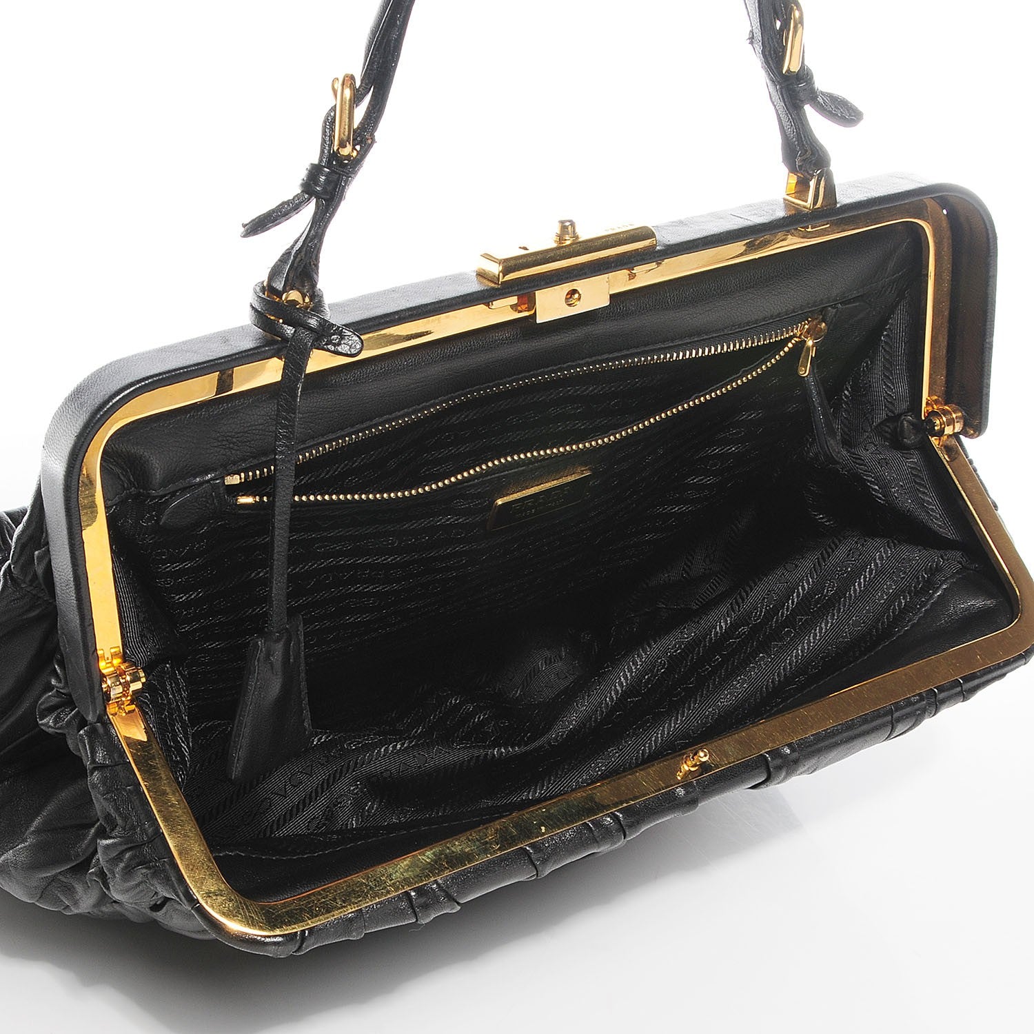 Prada Nappa Dressy Gaufre Framed Tote Black 5 of 9