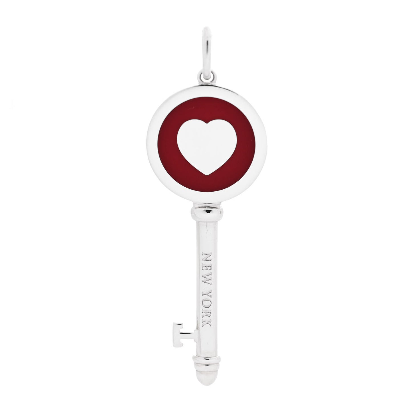Sterling Silver Enamel Heart Key Pendant Red