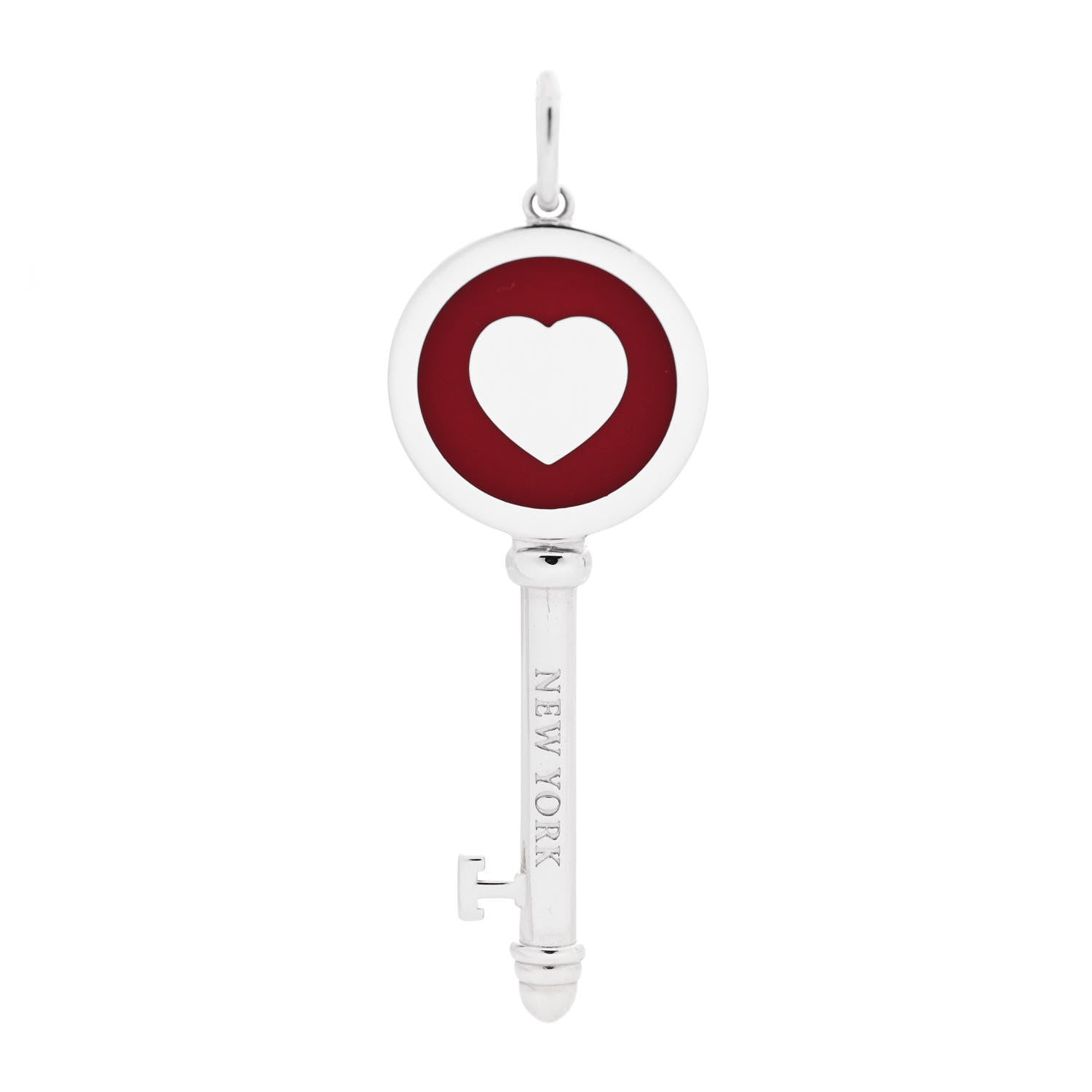 Tiffany Sterling Silver Enamel Heart Key Pendant Red 1 of 4