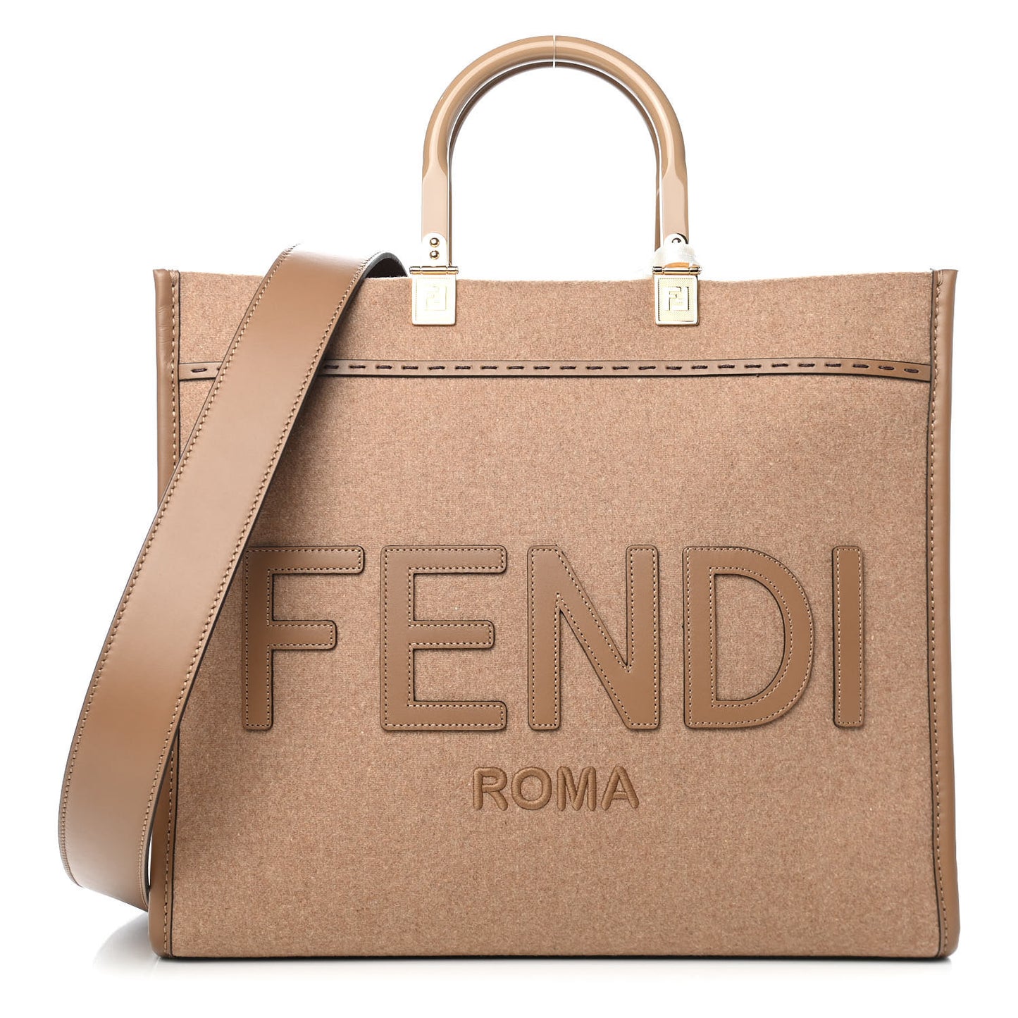 Flannel Vitello King Wool Plexiglass FF Logo Embroidered Medium Fendi Sunshine Shopper Tote Brown