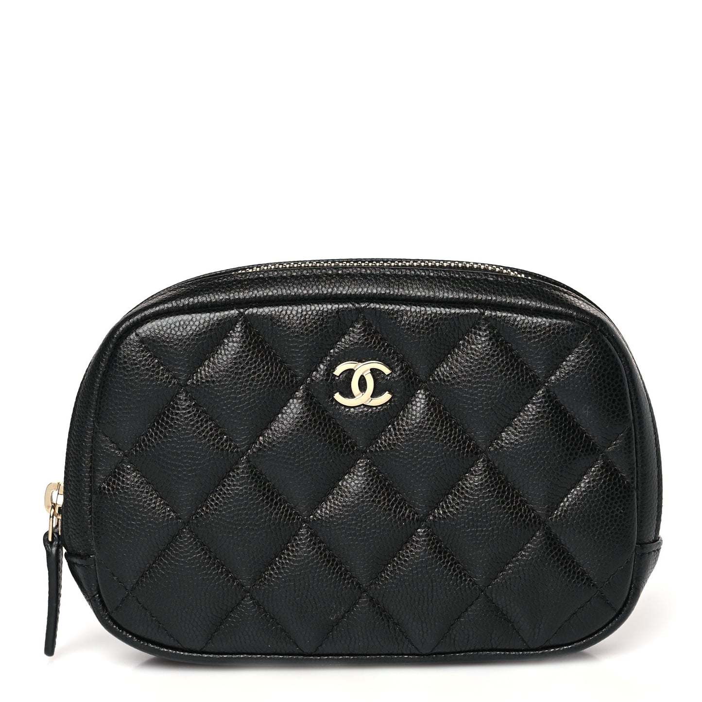 Caviar Quilted Small Curvy Pouch Cosmetic Case Black
