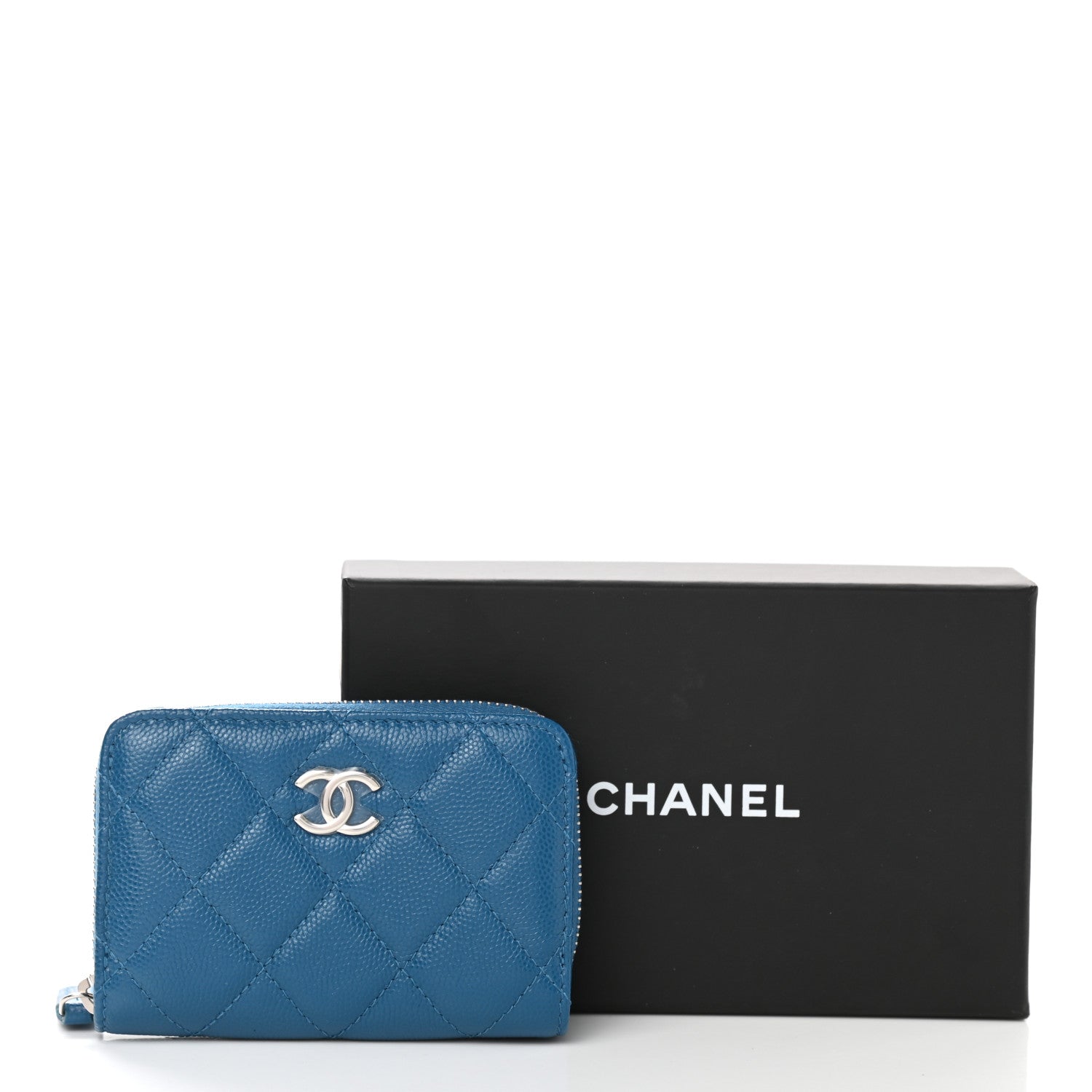 Chanel Caviar Quilted Zip Coin Purse Blue 9 of 9