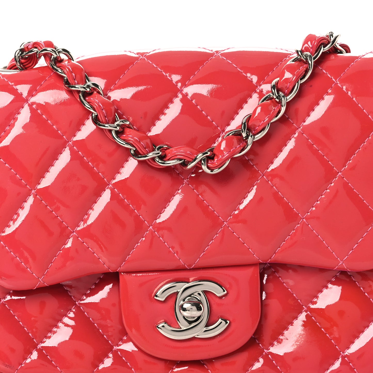 Patent Quilted Mini Square Flap Pink