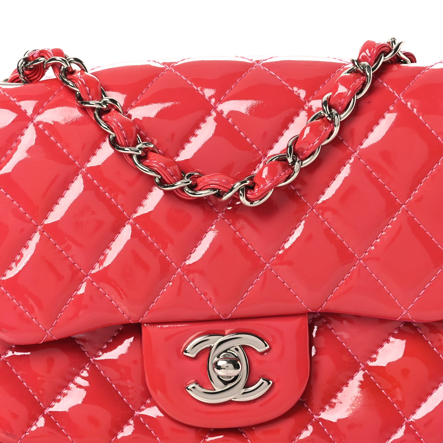 Chanel Patent Quilted Mini Square Flap Pink 8 of 11
