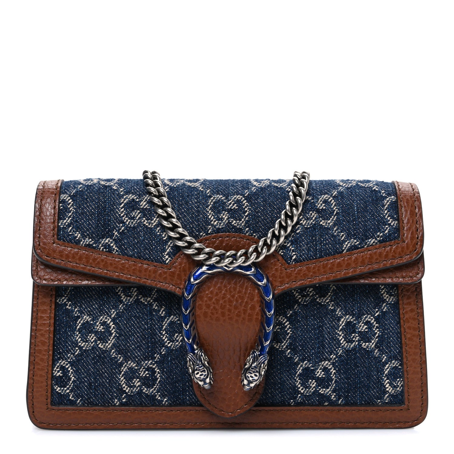 Gucci New Denim GG Monogram Dollar Calfskin Enamel Super Mini Dionysus Shoulder Bag Blue Tea Cuir Epilog Electric Blue 1 of 9