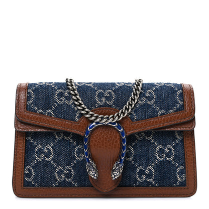 Gucci New Denim GG Monogram Dollar Calfskin Enamel Super Mini Dionysus Shoulder Bag Blue Tea Cuir Epilog Electric Blue 1 of 9