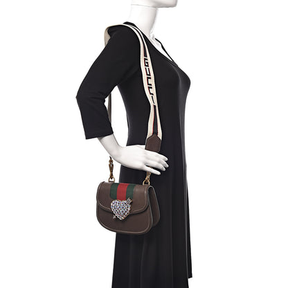 Gucci Textured Calfskin Web Crystal Heart Stripe Small Totem Shoulder Bag New Acero 2 of 10