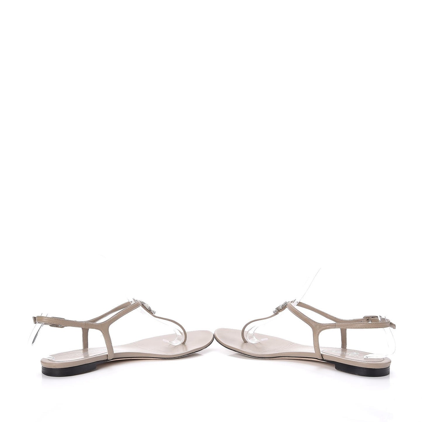 Lambskin Crystal CC Thong Sandals 38 Taupe