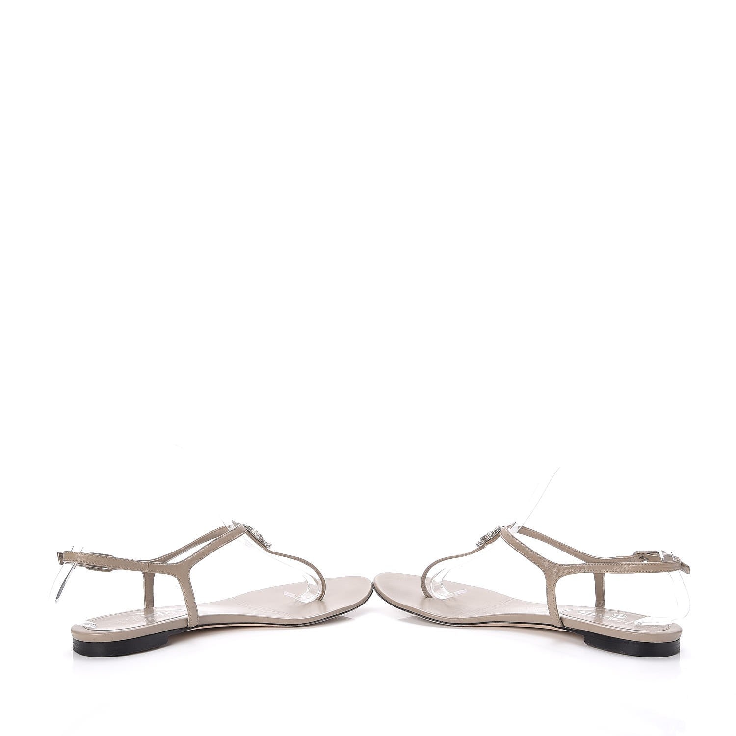 Chanel Lambskin Crystal CC Thong Sandals 38 Taupe 5 of 11