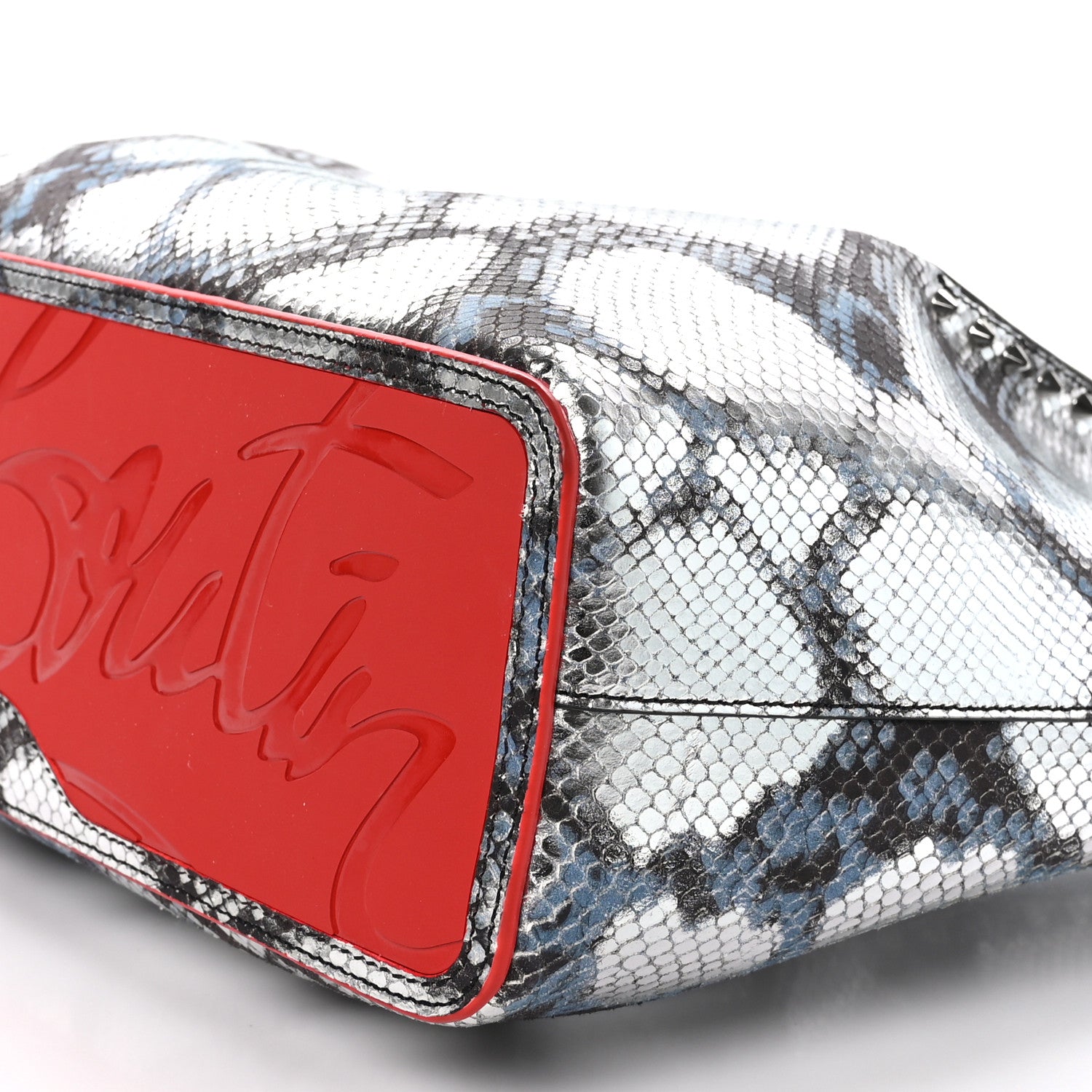 Christian Louboutin Python Embossed Calfskin Spiked Small Cabarock Shopper Tote Silver 9 of 10