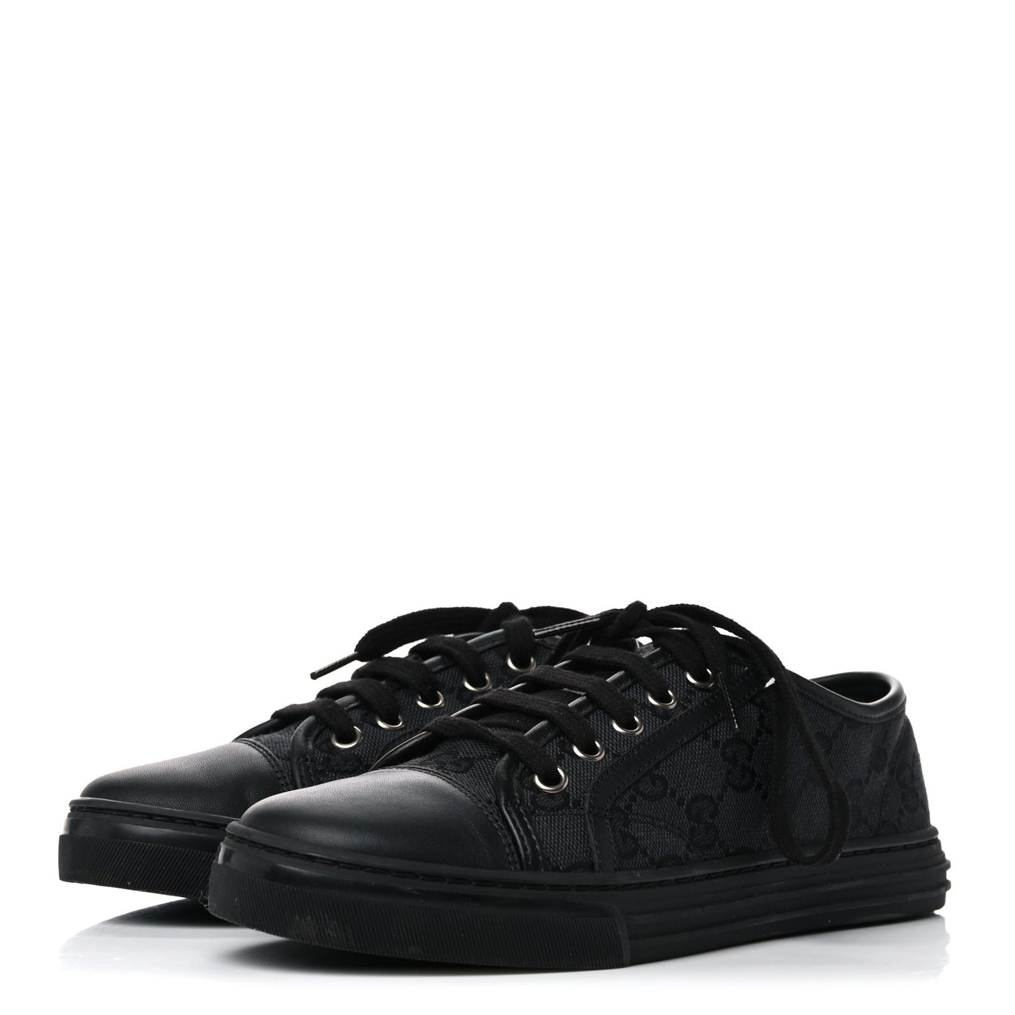 GG Monogram Calfskin Womens Low Top Sneakers 36 Piombo Black