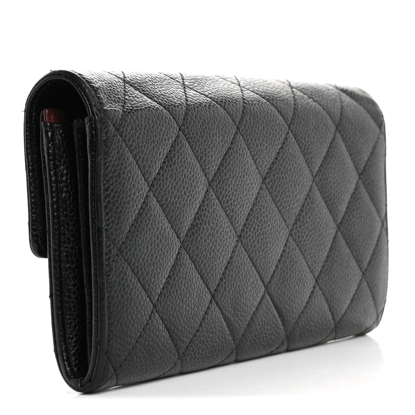 Caviar Quilted Large Gusset Flap Wallet Black