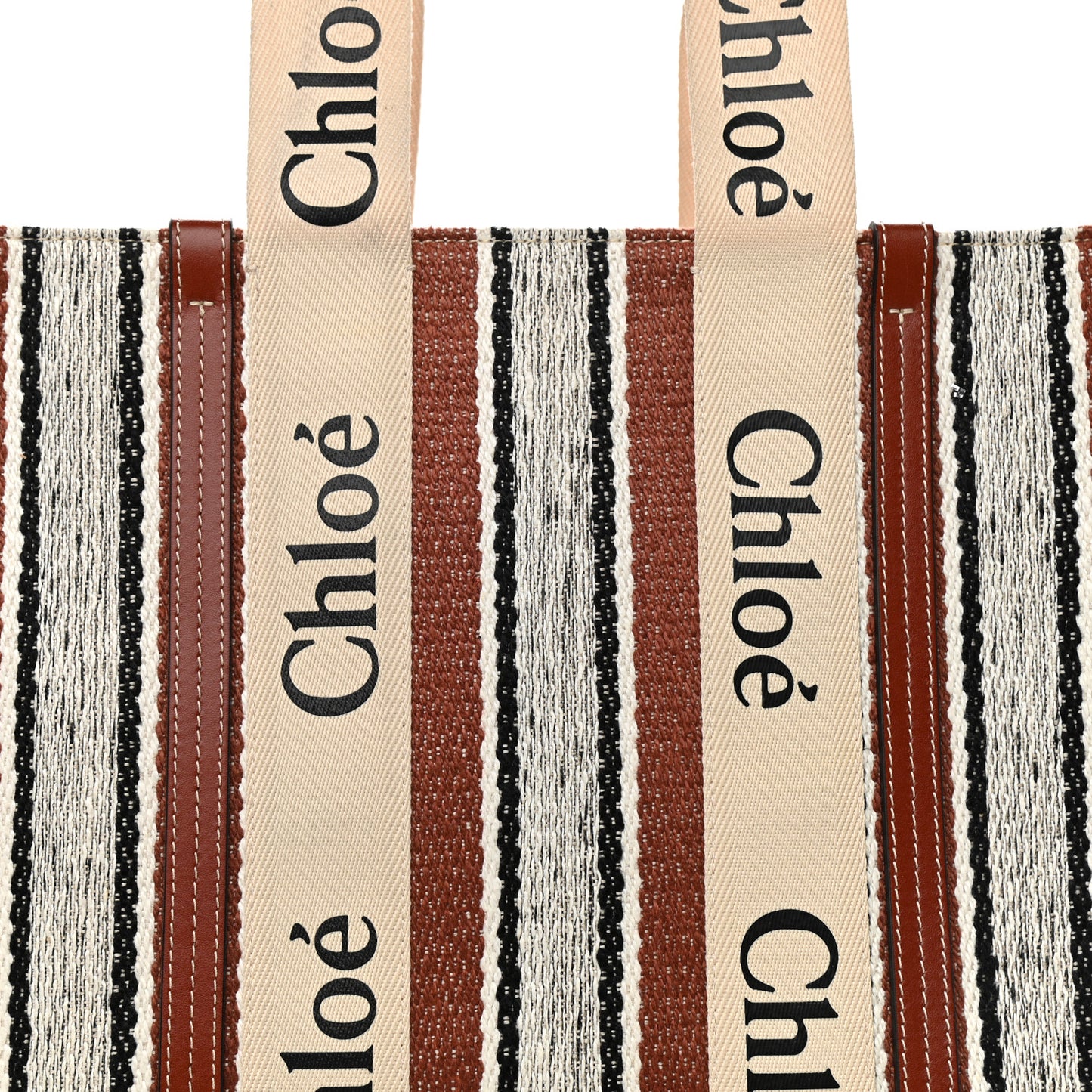 Woven Linen Large Woody Striped Ribbon Tote Sepia Brown