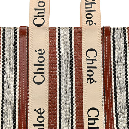 Chloe Woven Linen Large Woody Striped Ribbon Tote Sepia Brown 8 of 13