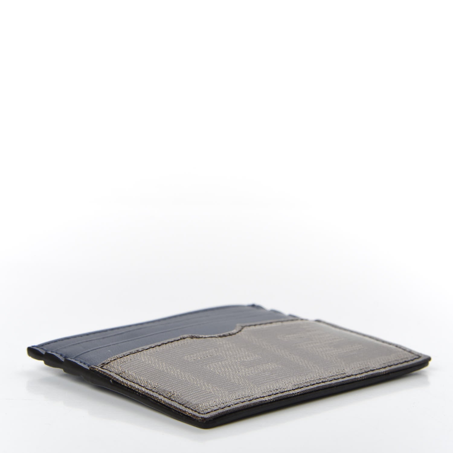 Fendi Vitello Century Glazed Fabric FF 1974 Card Holder Blu Scuro Mogano Panna 4 of 7